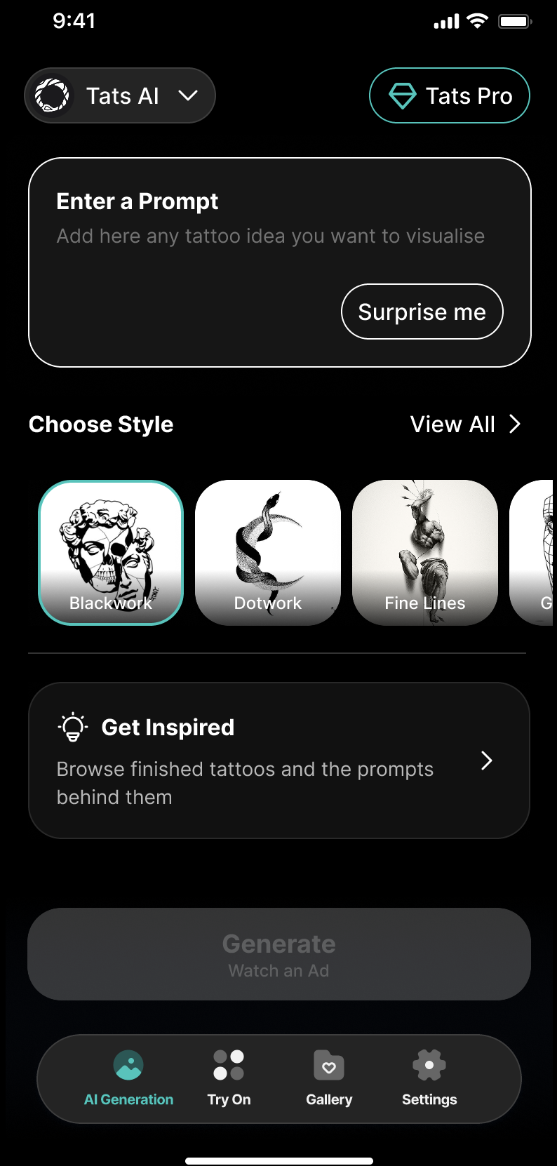 TatsHub AI Generation Screen