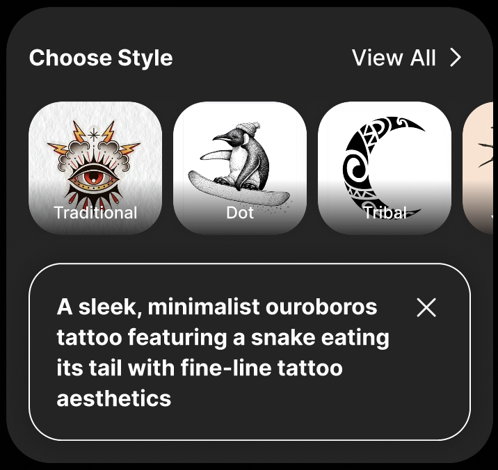 TatsHub App Interface - Choose Style Section